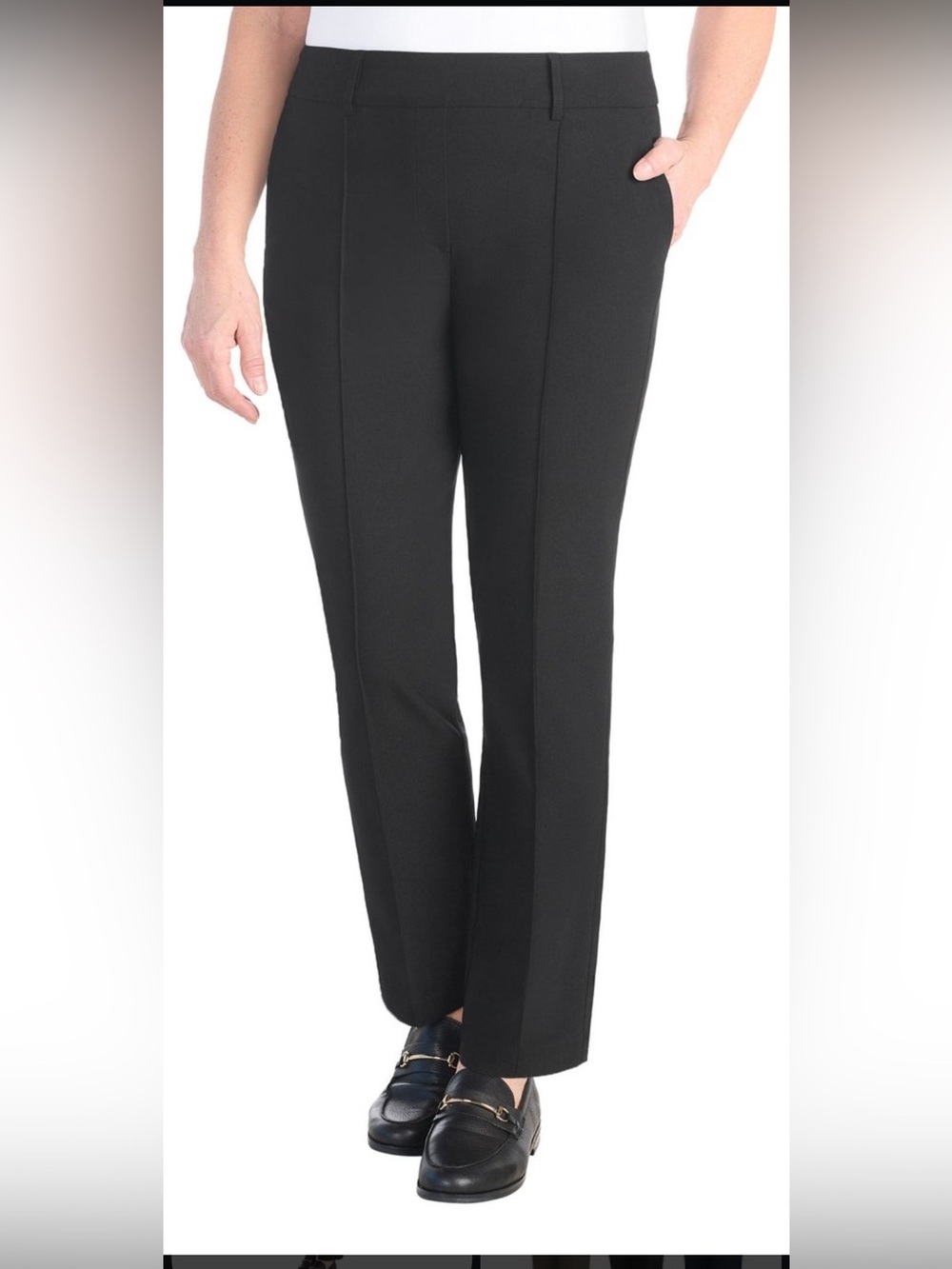 Hilary Radley Black Straight-Leg Ponte Trousers Women’s Large